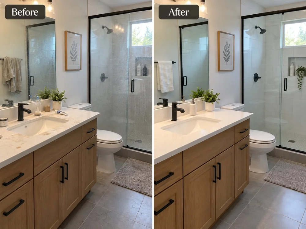 Before and after — bathroom & shower, example of a possible result